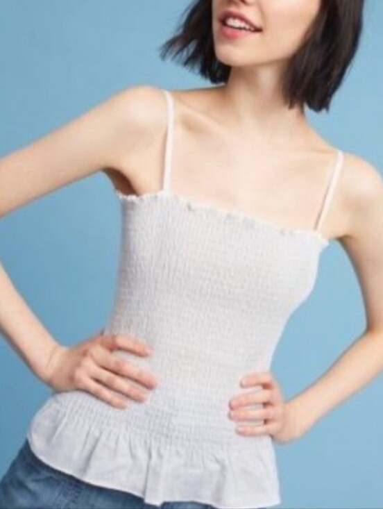 Maeve Tops - Anthropologie Maeve Smocked Ruffle-Hem Cami Tank Top - White Size S